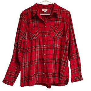 Women's CROFT & BARROW Extra Soft Flannel Shirt RED Plaid Size Large